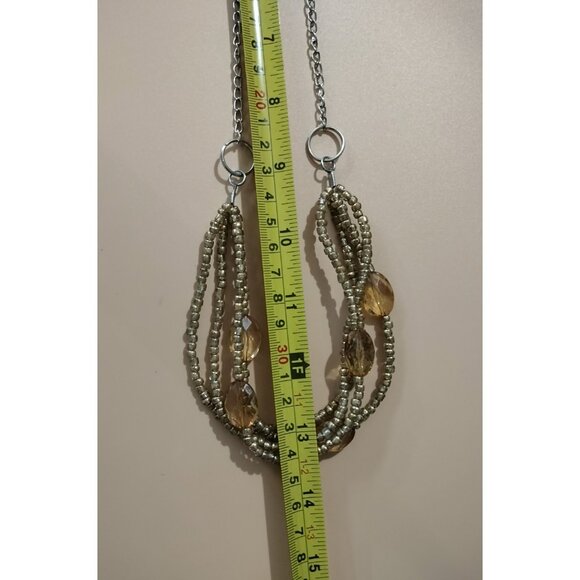 Cato Long Multi Strand Necklace Beaded Layered Chain Statement Jewelry Cream Tan - Picture 3 of 14